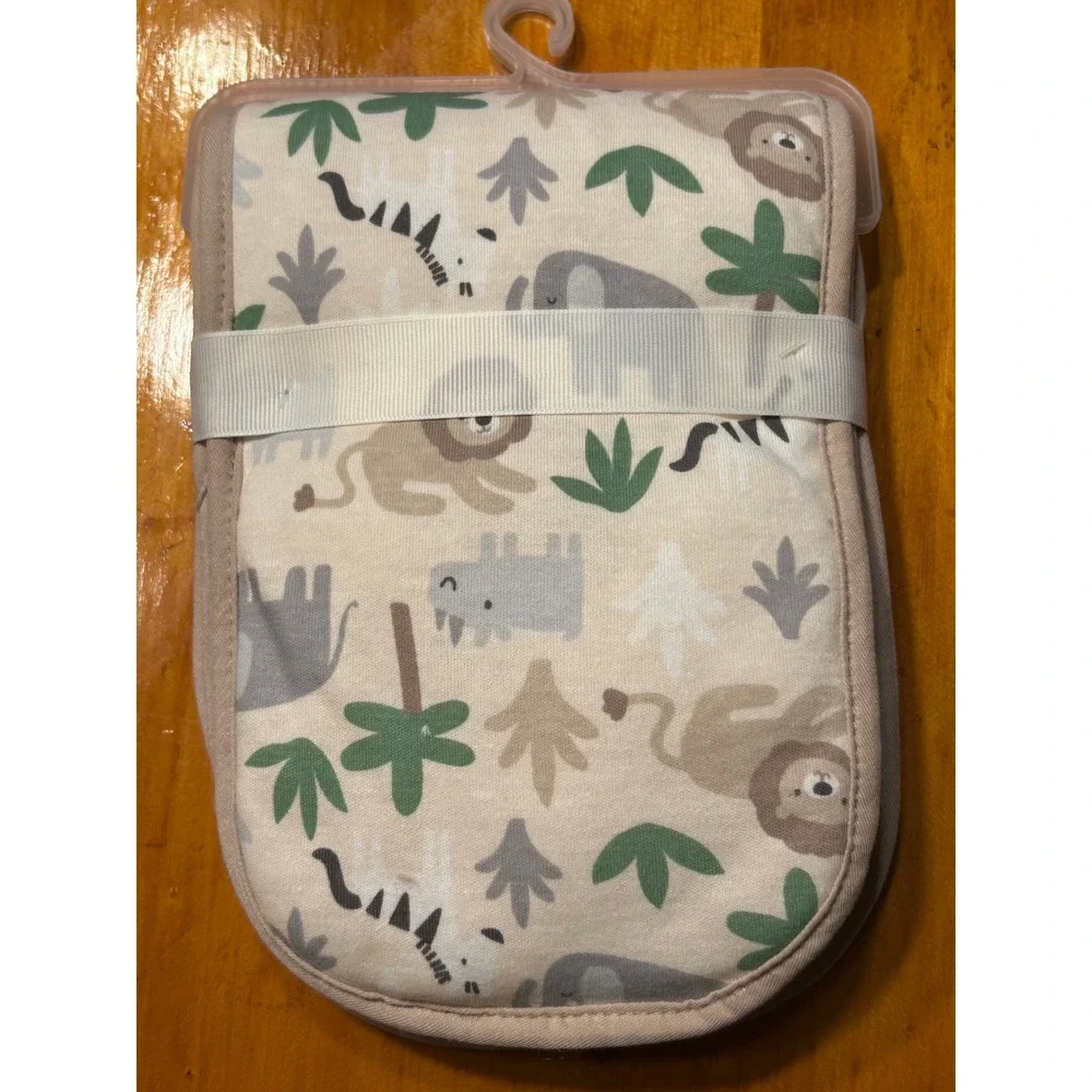 Grey‎ Knit Elephant Plush and 3-Pack Safari Tropic Burp Cloths Baby Gift Set NEW